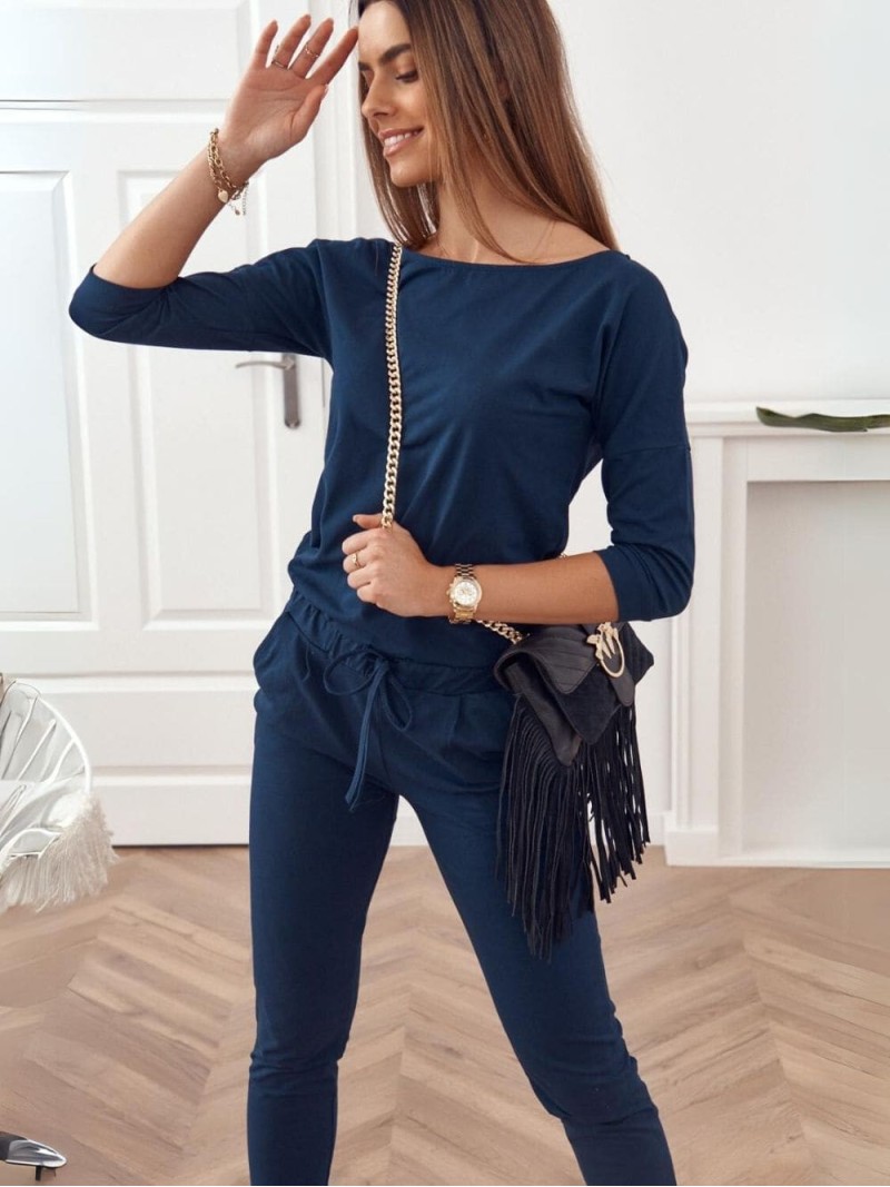 Women\'s jumpsuit fastened with a zipper at the back, navy blue 2401 - Online store - Boutique